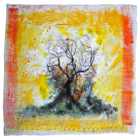 Textile Tissus, textile, recyclage, arbre, pochoir, peinture